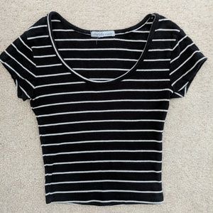 Black and White Striped Crop Top Tee